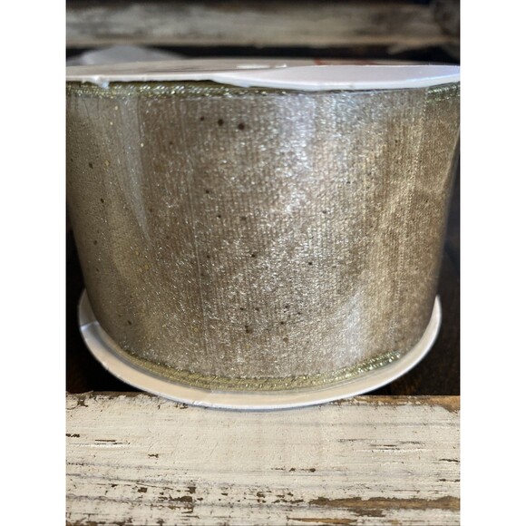 Glitter Gold Wired Ribbon 2.5 In X 10 Yards Ribbon With Metallic Edge Gift - Picture 2 of 4